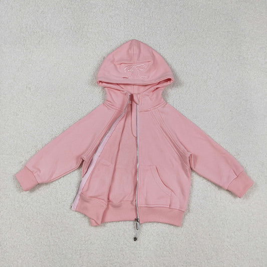 USA Shop Baby Girls Long Sleeves Embroidery Bows Zipper Pockets Hoodie Pink Jacket Tops
