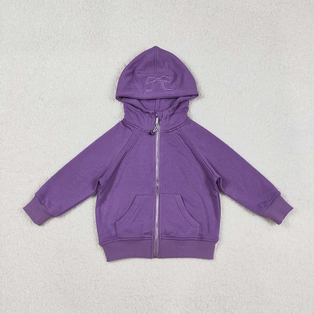 USA Shop Baby Girls Long Sleeves Embroidery Bows Zipper Pockets Hoodie Jackets Tops