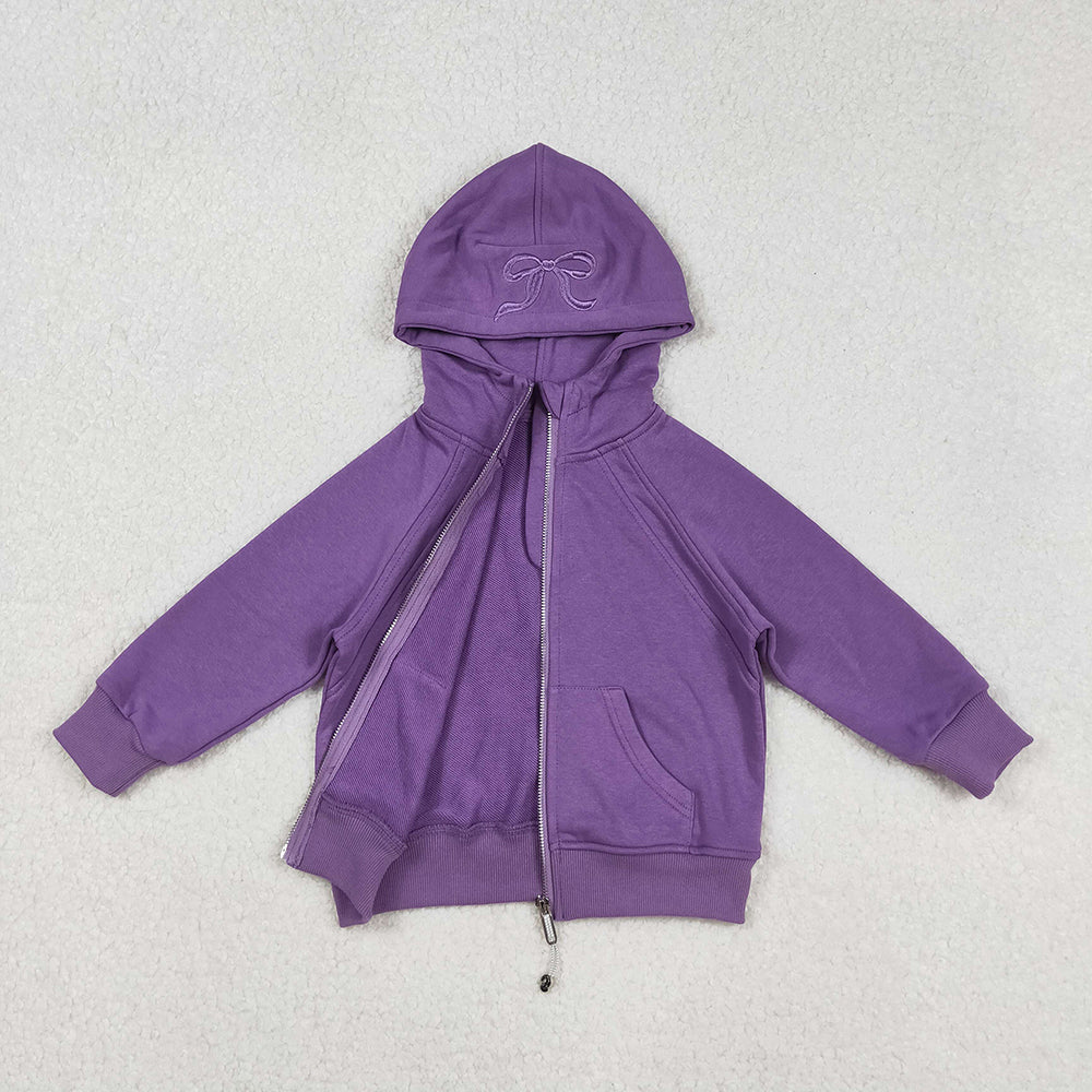 USA Shop Baby Girls Long Sleeves Embroidery Bows Zipper Pockets Hoodie Jackets Tops
