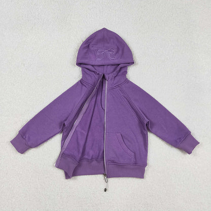 USA Shop Baby Girls Long Sleeves Embroidery Bows Zipper Pockets Hoodie Jackets Tops