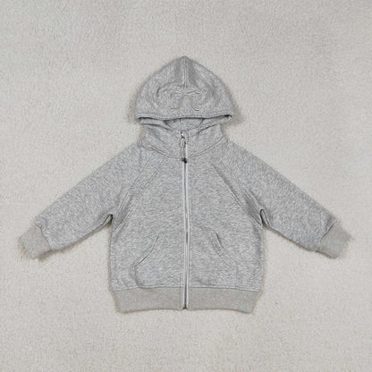 USA Shop Baby Girls Long Sleeves Embroidery Bows Zipper Pockets Hoodie Grey Jacket Tops