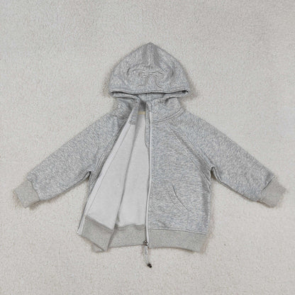 USA Shop Baby Girls Long Sleeves Embroidery Bows Zipper Pockets Hoodie Grey Jacket Tops