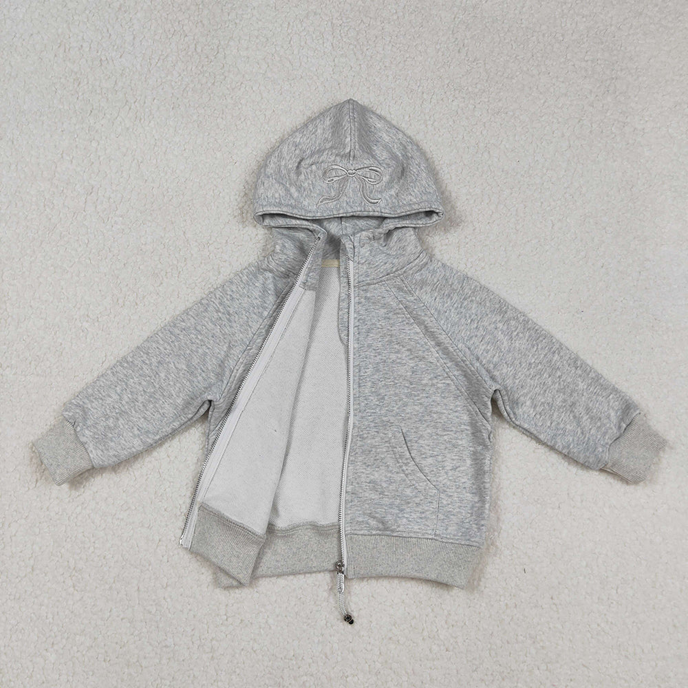 USA Shop Baby Girls Long Sleeves Embroidery Bows Zipper Pockets Hoodie Jackets Tops