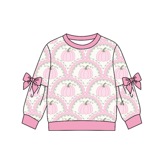Preorder Baby Girls Kids Long Sleeves Bows Pumpkins Shirt Fall Tops Pink Clothes ( Moq 5 )