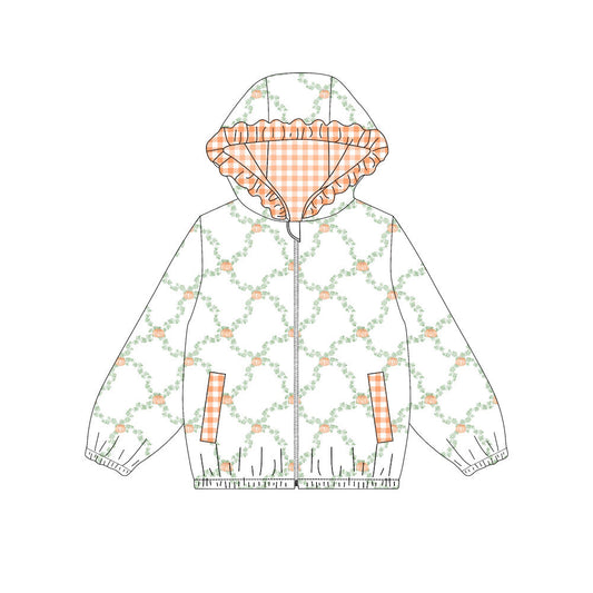 Preorder Baby Girls Kids Long Sleeve Pumpkins Pockets Plaid Hoodie Zipper Tops Fall Clothes ( Moq 5 )