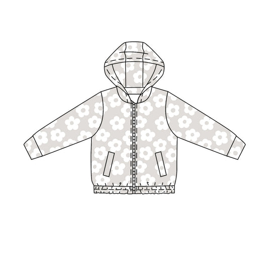 Preorder Baby Girls Kids Long Sleeves Flower Pockets Zipper Hoodie Yoga Active Tops ( Moq 5 )