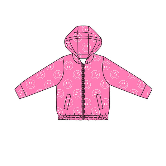 Preorder Baby Girls Kids Long Sleeves Smile Pockets Zipper Hoodie Yoga Active Tops ( Moq 5 )