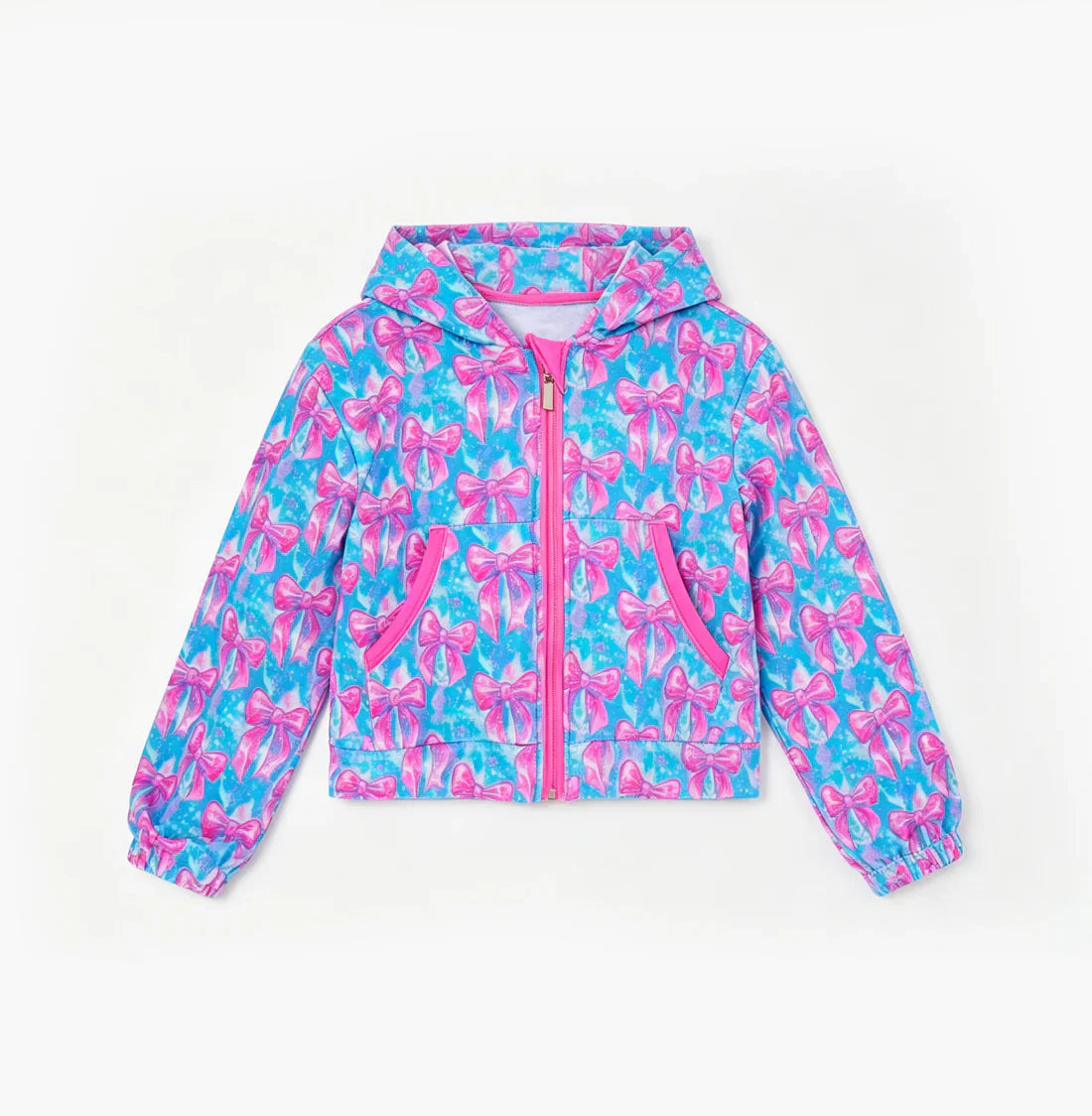 Preorder Baby Girls Kids Long Sleeves Pink Bows Pockets Hoodie Zipper Shirt Tops ( Moq 5 )