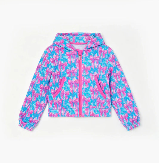 Preorder Baby Girls Kids Long Sleeves Pink Bows Pockets Hoodie Zipper Shirt Tops ( Moq 5 )