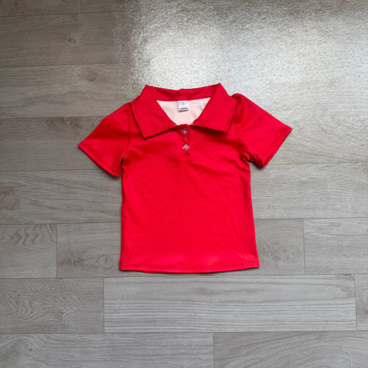 No moq Preorder Baby Girls Kids Short Sleeves Red Buttons Yoga Active Shirt Tops