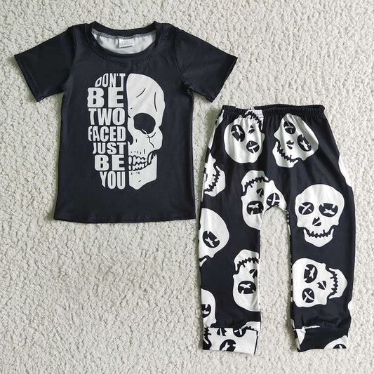 Promotion Baby Boy Black Short Sleeves Shirt Halloween Pants Set