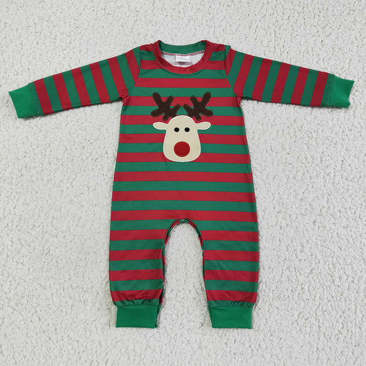 USA Shop Baby Boys Infant Long Sleeves Embroidery Christmas Deer Stripes Romper