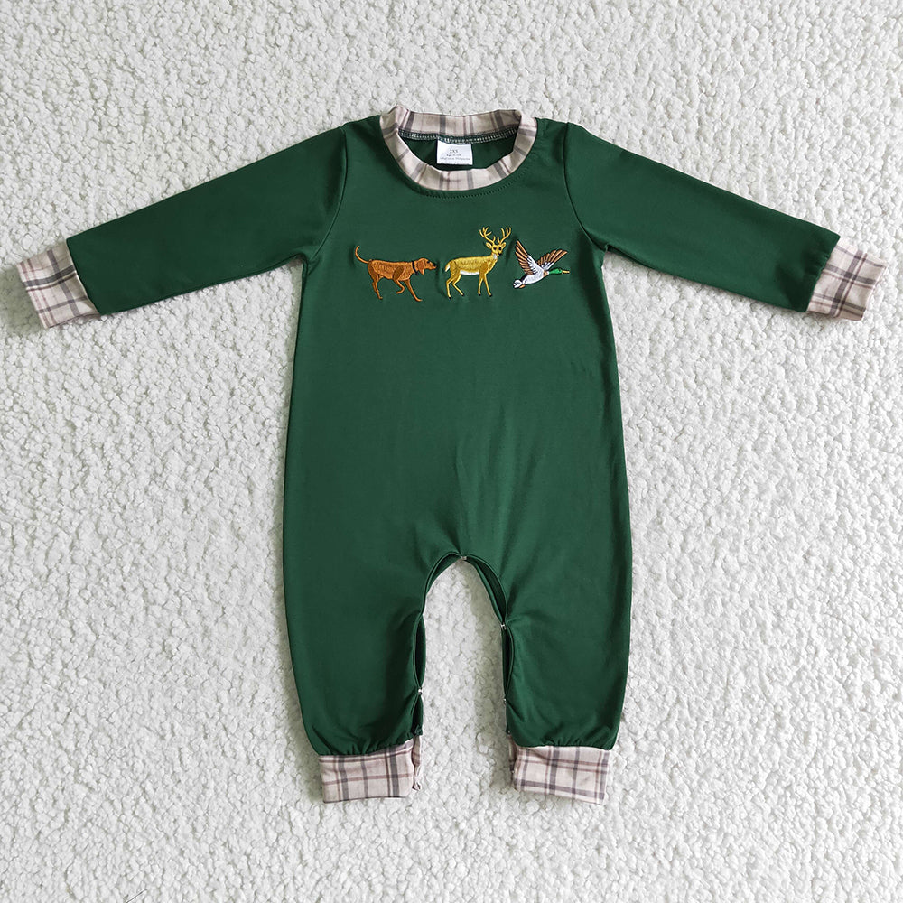 USA Shop Baby Boys Long Sleeves Embroidery Duck Deer Dog Hunting Romper