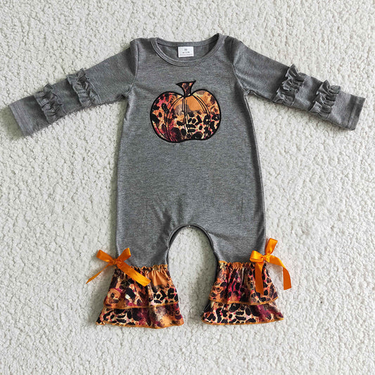 USA Shop Baby Girls Infant Embroidery Pumpkin Fall Ruffle Romper