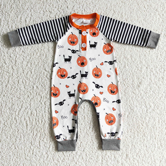 USA Shop Baby Boys Infant Long Sleeves Halloween Pumpkins Stripes Romper