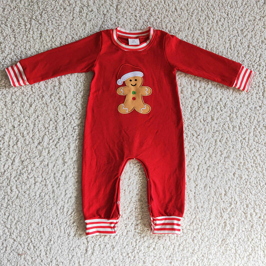 USA Shop Baby boys Embroidery Christmas Gingerbread Red Romper