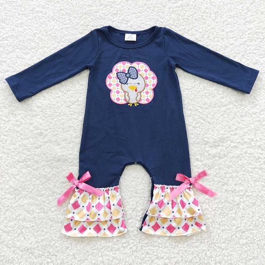 USA Shop Baby Girls Infant Long Sleeves Embroidery turkey Ruffle Romper