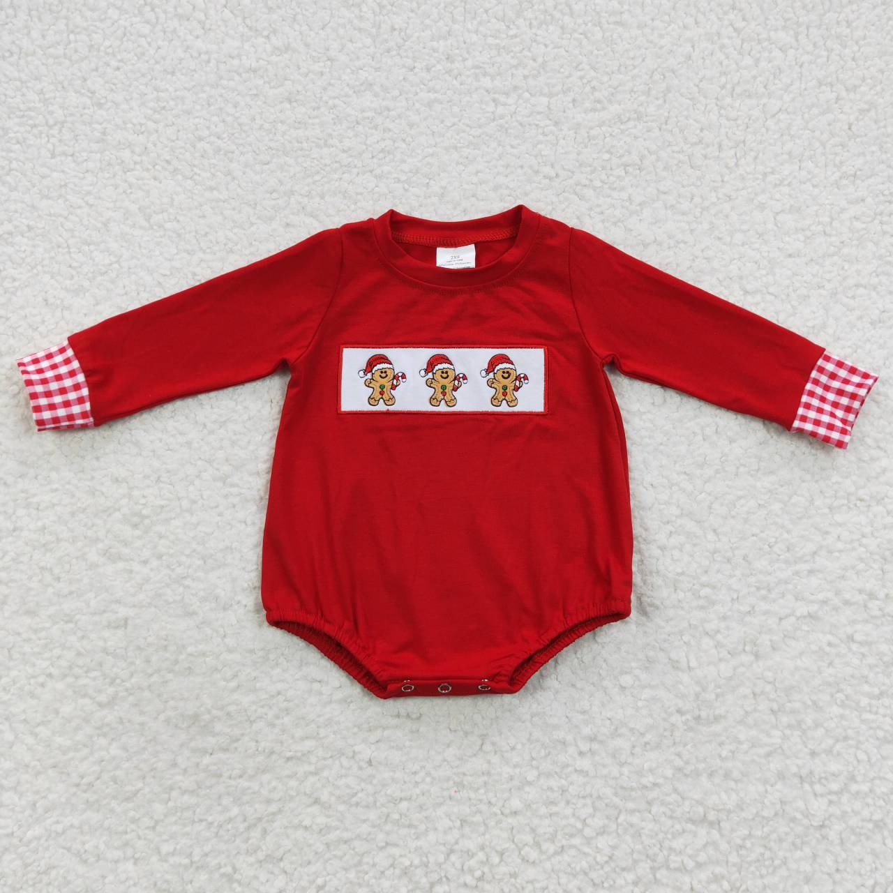 USA Shop Baby Boys Kids Red Long Sleeves Embroidery Christmas Gingerbread Romper