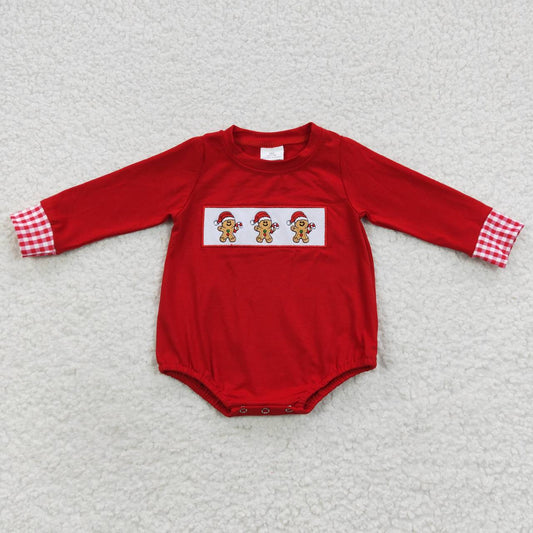 USA Shop Baby Boys Kids Red Long Sleeves Embroidery Christmas Gingerbread Romper