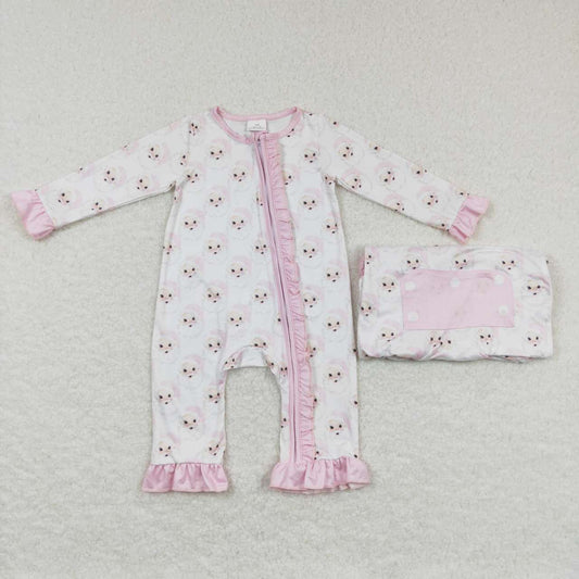 USA Shop Baby Girls Long Sleeves Christmas Santa Pink Ruffle Zipper Romper