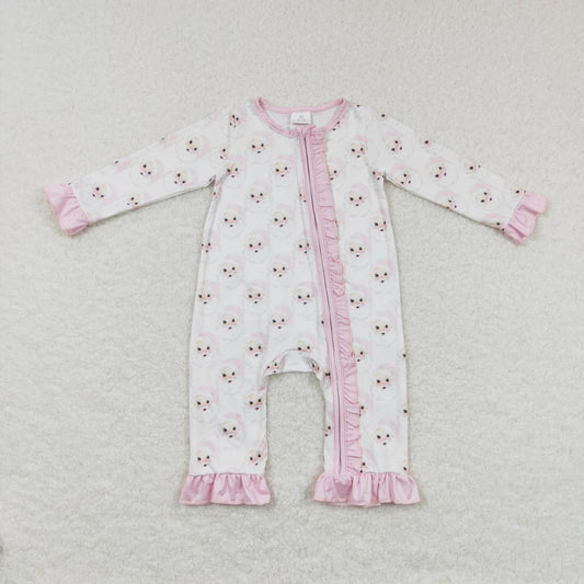 USA Shop Baby Girls Long Sleeves Christmas Santa Pink Ruffle Zipper Romper