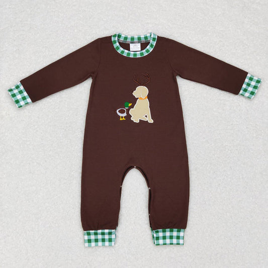 USA Shop Baby Boys Infant Long Sleeves Embroidery Dog Duck Hunting Romper