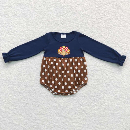 USA Shop Baby Girls Infant Long Sleeves Embroidery turkey Thanksgiving Romper