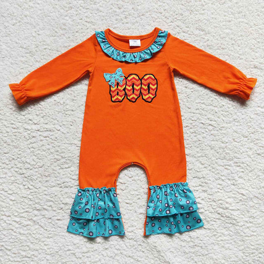 USA Shop Baby Girls Infant Embroidery Boo Bow Halloween Orange Romper