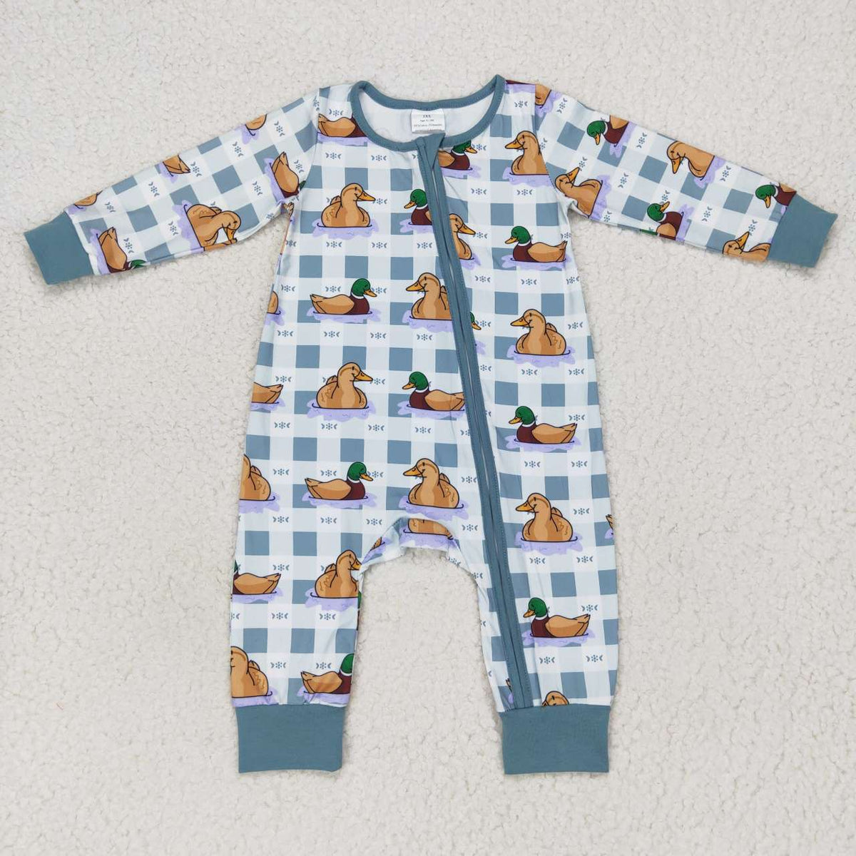 USA Shop Baby Boys Long Sleeves Ducks Checkered Zipper Romper