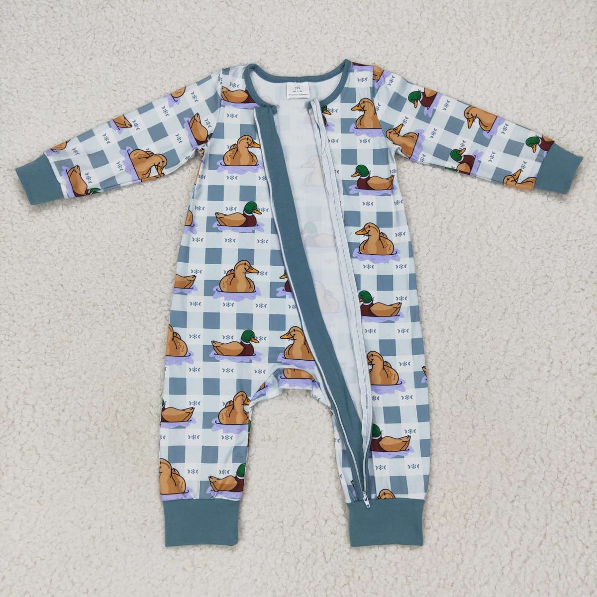 USA Shop Baby Boys Long Sleeves Ducks Checkered Zipper Romper