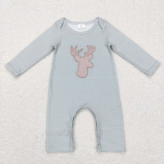 USA Shop Baby Kids Long Sleeves Embroidery Deer Stripes Romper