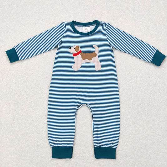 USA Shop Baby Boys Infants Long Sleeves Embroidery Dog Stripes Romper