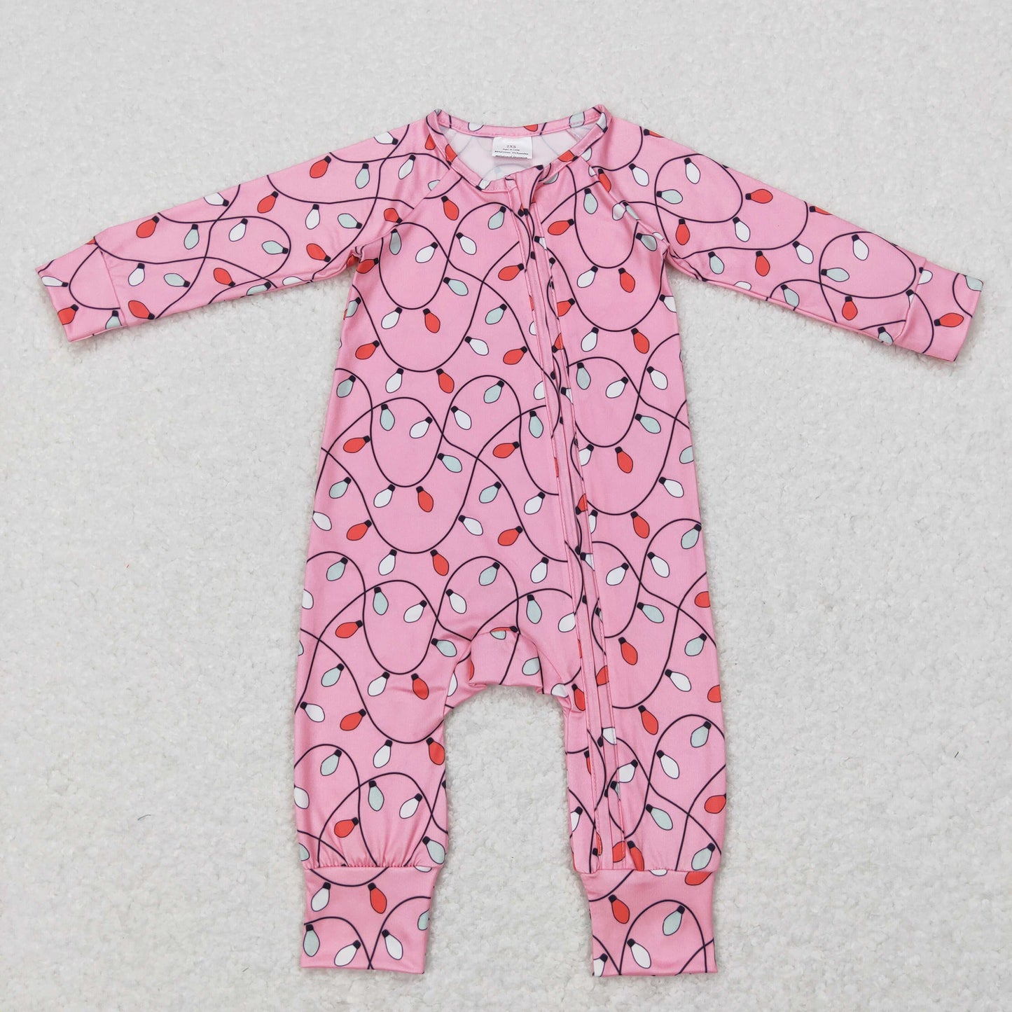 USA Shop Baby Girls Infant Pink Long Sleeves Christmas Lights Zipper Romper