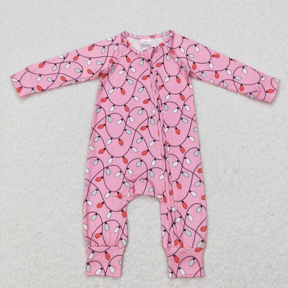 USA Shop Baby Girls Infant Pink Long Sleeves Christmas Lights Zipper Romper