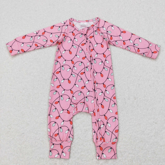 USA Shop Baby Girls Infant Pink Long Sleeves Christmas Lights Zipper Romper