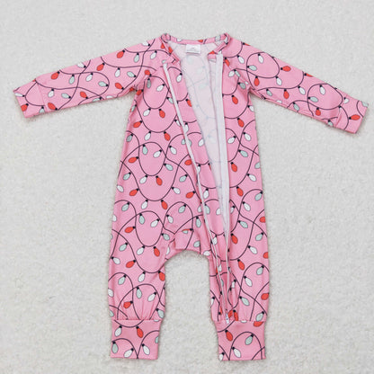 USA Shop Baby Girls Infant Pink Long Sleeves Christmas Lights Zipper Romper