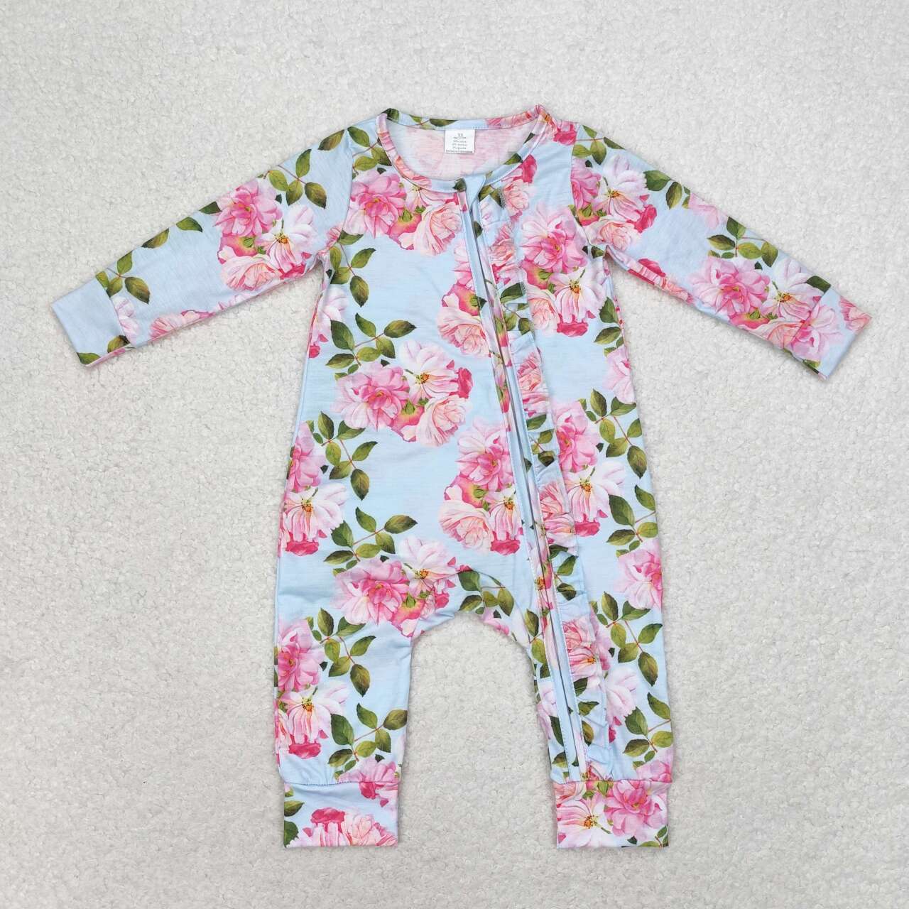 USA Shop Baby Girls Infant Long Sleeves Flower Ruffle Zipper Bamboo Romper