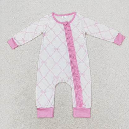 USA Shop Baby Girls Long Sleeves Pink Bows Ruffle Zipper Bamboo Romper