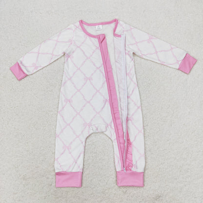 USA Shop Baby Girls Long Sleeves Pink Bows Ruffle Zipper Bamboo Romper
