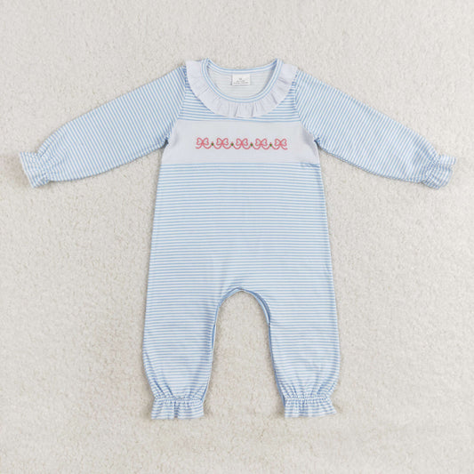 USA Shop Baby Girls Infant Long Sleeves Embroidery Bows Blue Stripes Romper
