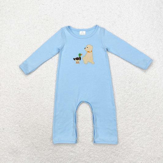 USA Shop Baby Boys Infant Long Sleeves Embroidery Dog Duck Blue Romper