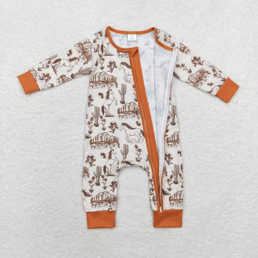 USA Shop Baby Boys Infant Long Sleeves Western Cactus Zipper Bamboo Romper