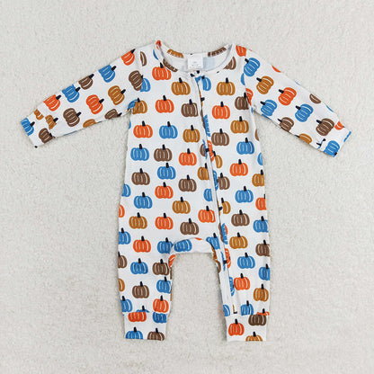Baby Boy Girl Infant Long Sleeves Pumpkins Zipper Fall Romper Sibling Clothes