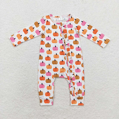 Baby Boy Girl Long Sleeves Pumpkins Zipper Sleeper Romper Sibling Fall Clothes