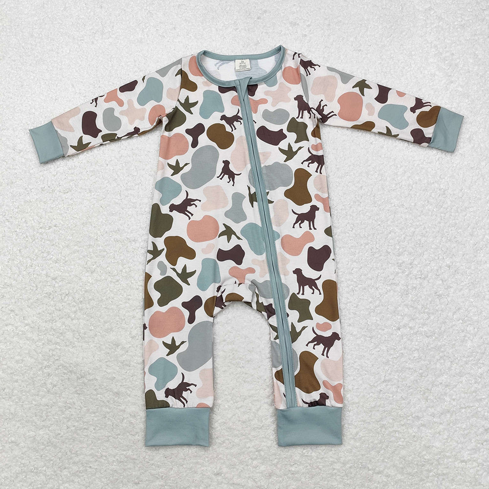 USA Shop Baby Boys Infant Long Sleeves Dogs Ducks Camo Zipper Bamboo Romper