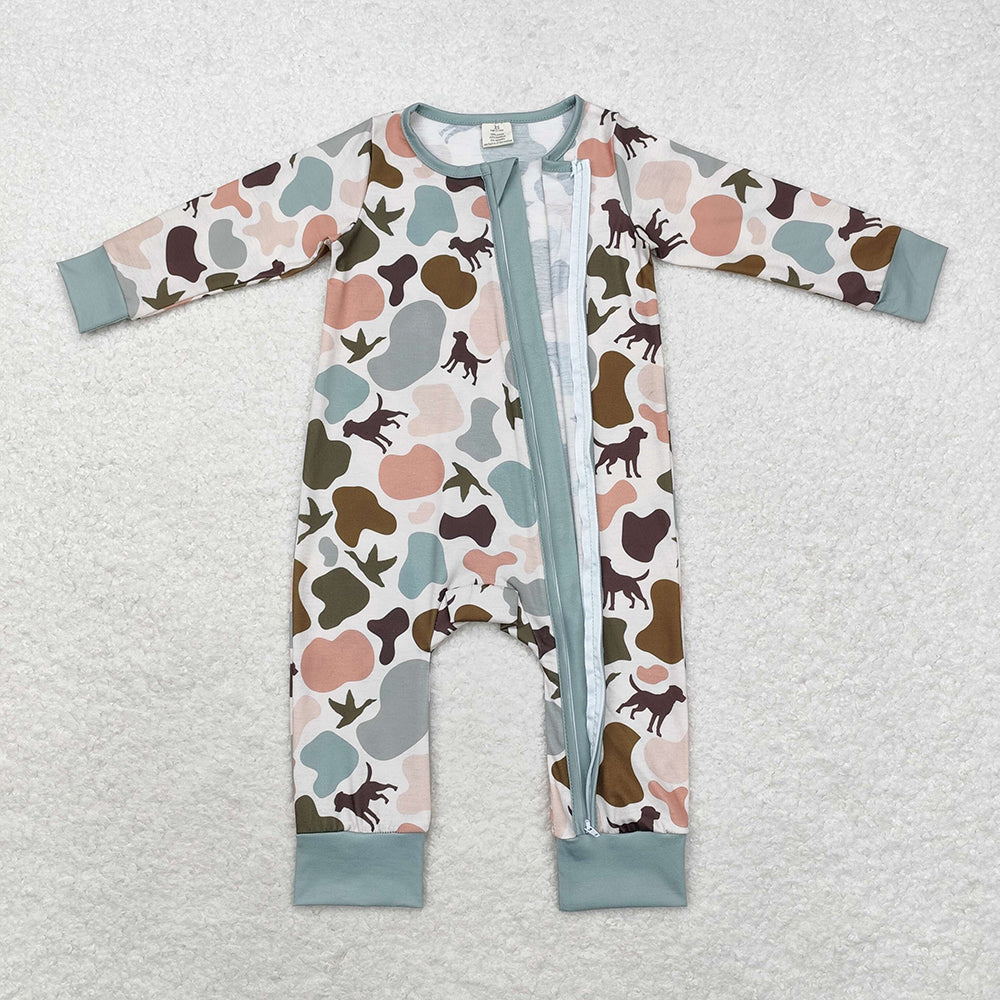 USA Shop Baby Boys Infant Long Sleeves Dogs Ducks Camo Zipper Bamboo Romper