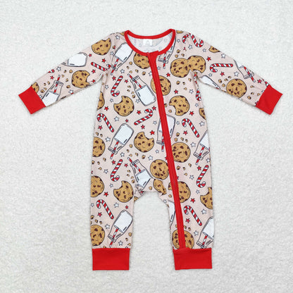 USA Shop Baby Kids Infant Long Sleeves Christmas Cookie Milk Zipper Bamboo Romper