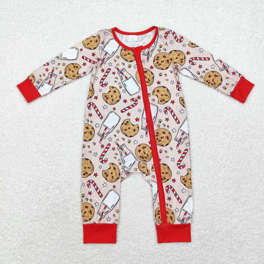 USA Shop Baby Kids Infant Long Sleeves Christmas Cookie Milk Zipper Bamboo Romper