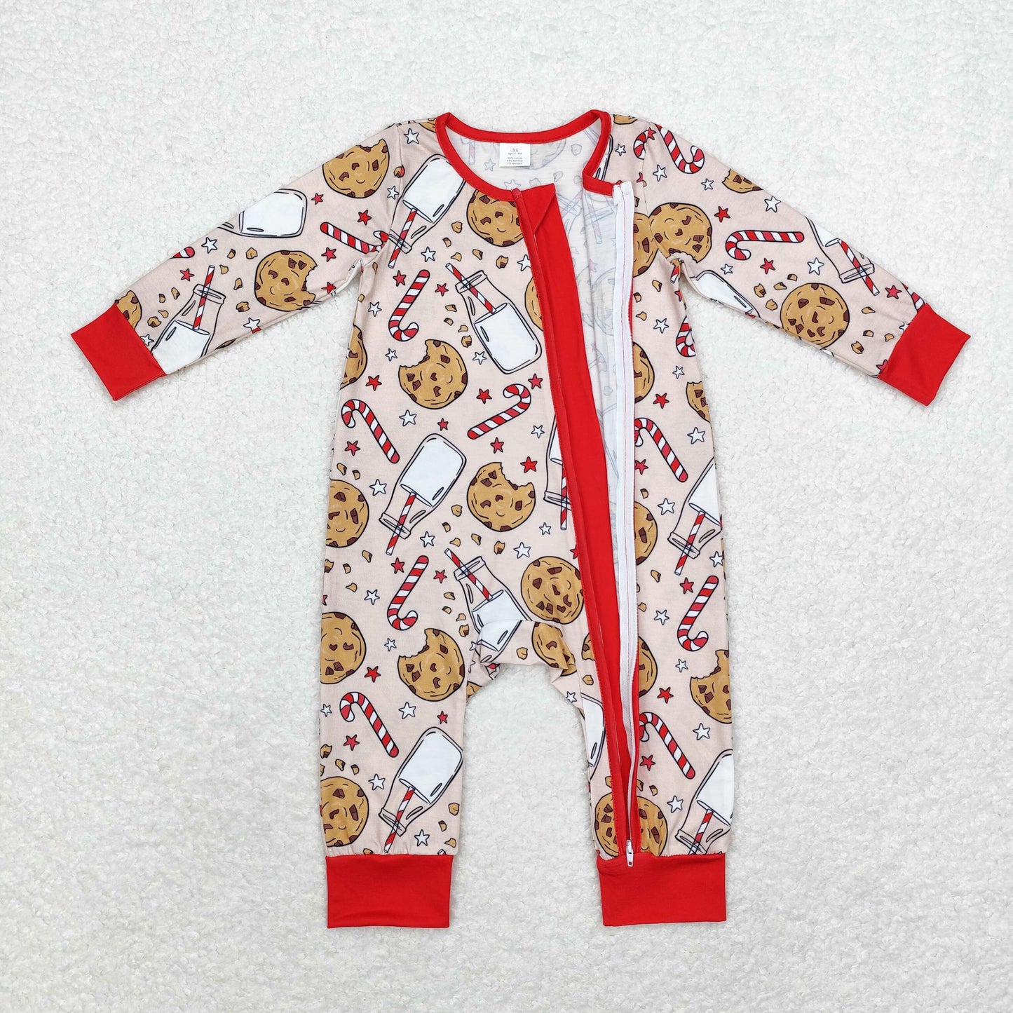 USA Shop Baby Kids Infant Long Sleeves Christmas Cookie Milk Zipper Bamboo Romper