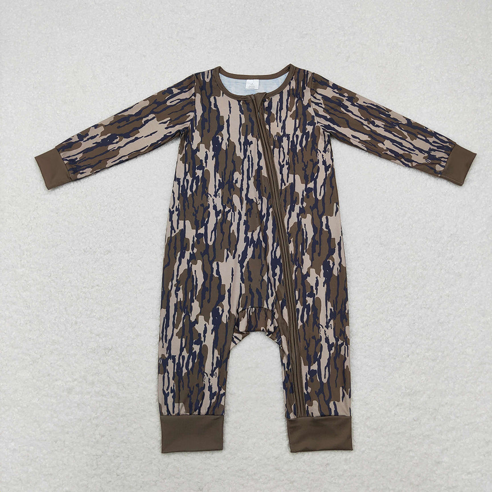 USA Shop Baby Boys Infant Long Sleeves Olive Camo Two-way Zipper Bamboo Romper